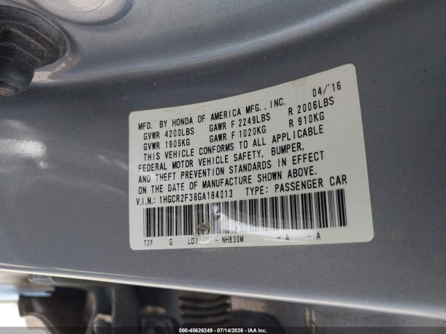 1HGCR2F38GA184013 Honda ACCORD LX