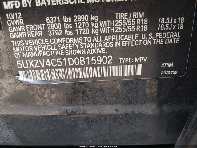 Aukcja sprzedaży 2013 Bmw X5 Xdrive35i/xdrive35i Premium/xdrive35i Sport Activity, vin: 5UXZV4C51D0B15902, numer aukcji: 45626251