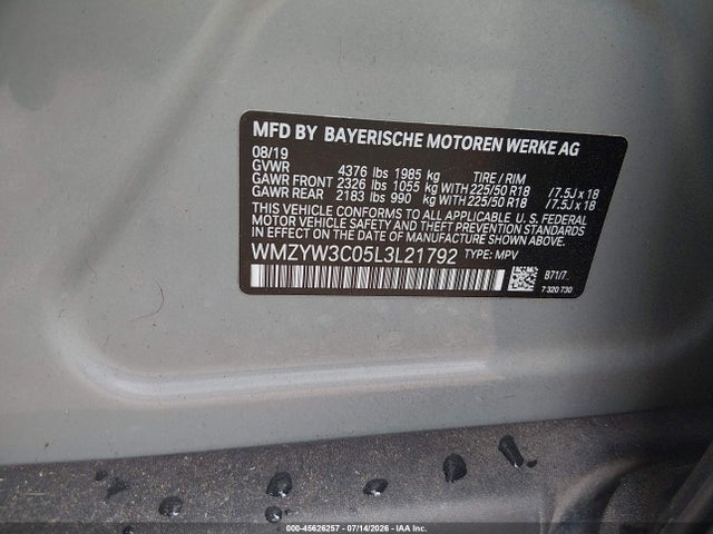 Aukcja sprzedaży 2020 Mini Countryman Cooper, vin: WMZYW3C05L3L21792, numer aukcji: 45626257
