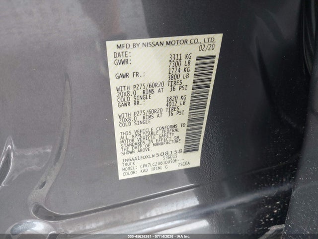 1N6AA1EDXLN508158 Nissan Titan Sv 4x4