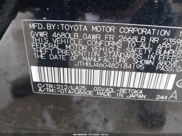 Aukcja sprzedaży 2008 Lexus Es 350, vin: JTHBJ46G482184195, numer aukcji: 45626309