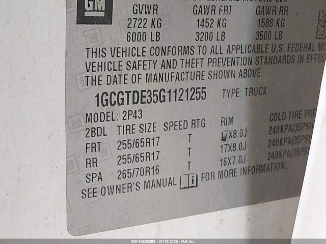 1GCGTDE35G1121255 Chevrolet Colorado 4wd Z71