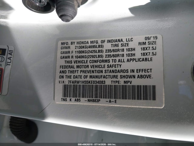 Honda CR-V EX 2019 7FARW1H55KE034083 Image 9