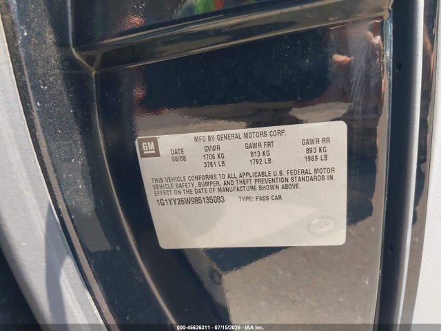 2008 Chevrolet Corvette მანქანა იყიდება აუქციონზე, vin: 1G1YY26W985135083, აუქციონის ნომერი: 45626311