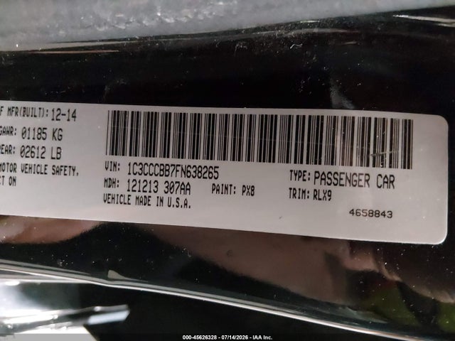 Aukcja sprzedaży 2015 Chrysler 200 S, vin: 1C3CCCBB7FN638265, numer aukcji: 45626328