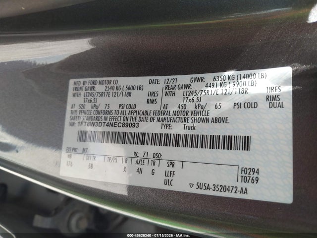 Ford F-350 Lariat 2022 1FT8W3DT4NEC89093 Image 9