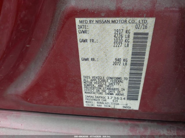 1N4AL3APXGC173614 Nissan Altima 2.5 Sr