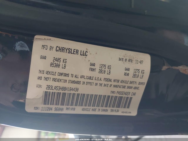 45626365 :رقم المزاد ، 2B3LA53H88H184430 vin ، 2008 Dodge Charger R/t مزاد بيع