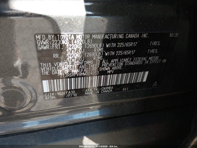 Продажа на аукционе авто 2021 Toyota Rav4 Hybrid Xle, vin: 2T3R6RFV8MW004053, номер лота: 45626378