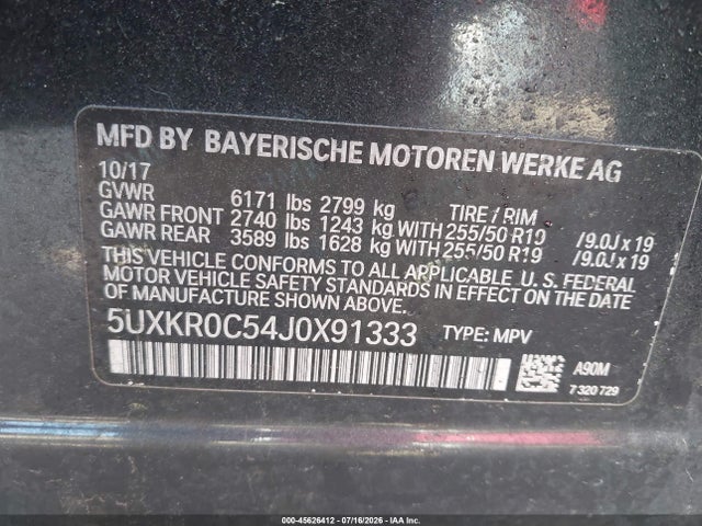 Продаж на аукціоні авто 2018 Bmw X5 Xdrive35i, vin: 5UXKR0C54J0X91333, номер лоту: 45626412