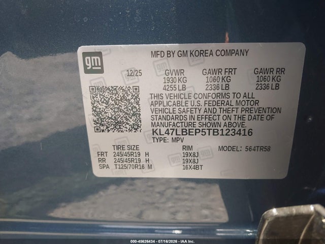 45626434 :رقم المزاد ، KL47LBEP5TB123416 vin ، 2026 Buick Envista Sport Touring Fwd مزاد بيع