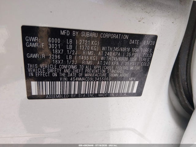 Subaru Ascent Premium 2020 4S4WMACD9L3455060 Image 9