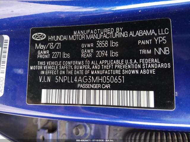 Hyundai ELANTRA SE 2021 5NPLL4AG3MH050651 Image 9