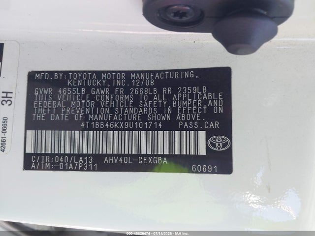 Продаж на аукціоні авто 2009 Toyota Camry Hybrid, vin: 4T1BB46KX9U101714, номер лоту: 45626474