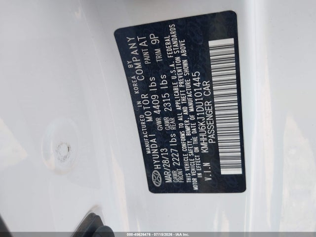 Продаж на аукціоні авто 2013 Hyundai Genesis 3.8 Grand Touring, vin: KMHHU6KJ1DU101445, номер лоту: 45626476