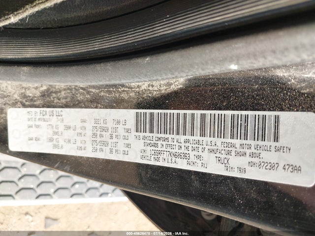 Aukcja sprzedaży 2019 Ram 1500 Big Horn/lone Star  4x4 5'7 Box, vin: 1C6SRFFT7KN606363, numer aukcji: 45626478