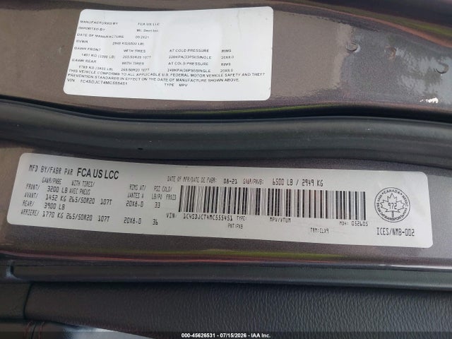 Aukcja sprzedaży 2021 Dodge Durango R/t, vin: 1C4SDJCT4MC555451, numer aukcji: 45626531