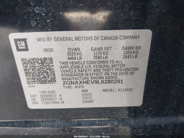 2GNAXHEV9L6280281 Chevrolet Equinox Fwd Ls