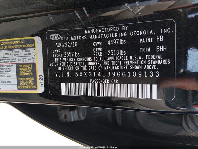 5XXGT4L39GG109133 KIA Optima Lx