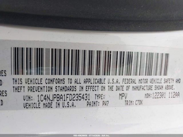 Продажа на аукционе авто 2015 Jeep Patriot Sport, vin: 1C4NJPBA1FD235431, номер лота: 45626608