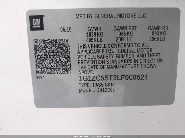 1G1ZC5ST3LF000524 Chevrolet Malibu Fwd 1fl