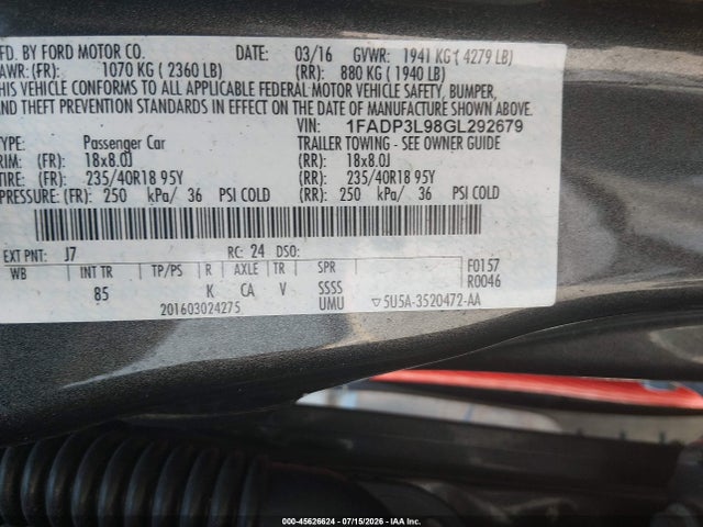 Продаж на аукціоні авто 2016 Ford Focus St, vin: 1FADP3L98GL292679, номер лоту: 45626624