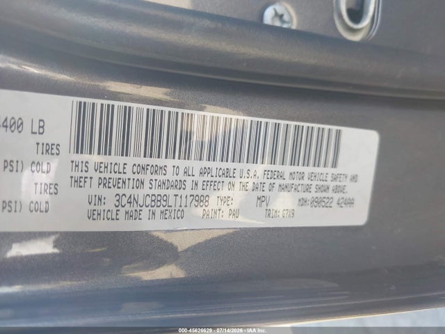 Aukcja sprzedaży 2020 Jeep Compass Altitude Fwd, vin: 3C4NJCBB9LT117988, numer aukcji: 45626629