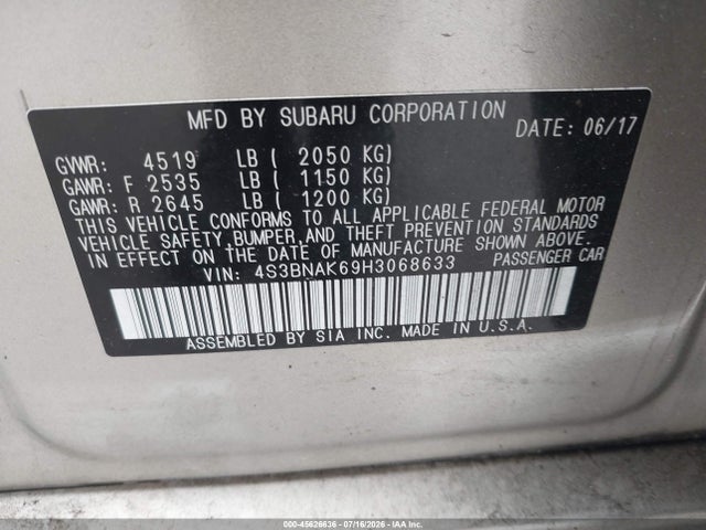 Subaru Legacy 2.5i Limited 2017 4S3BNAK69H3068633 Image 9