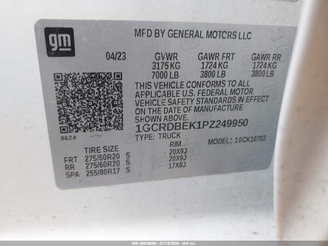 1GCRDBEK1PZ249950 Chevrolet Silverado 1500 4wd Standard Bed Custom