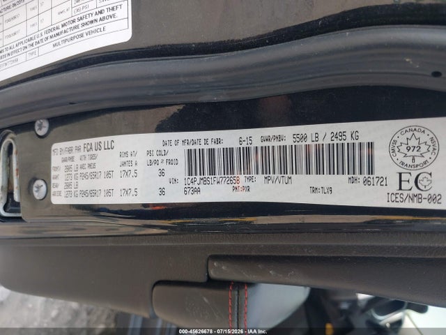 Aukcja sprzedaży 2015 Jeep Cherokee Trailhawk, vin: 1C4PJMBS1FW772658, numer aukcji: 45626678