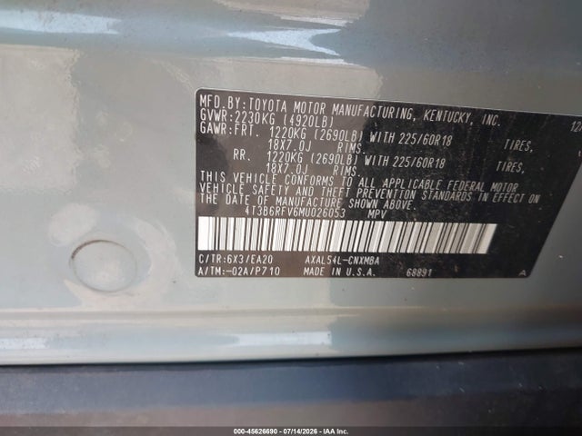 4T3B6RFV6MU026053 Toyota Rav4 Hybrid Xle Premium