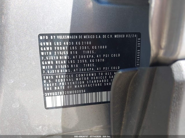 Продажа на аукционе авто 2024 Volkswagen Taos 1.5t Se, vin: 3VVUX7B22RM060894, номер лота: 45626707
