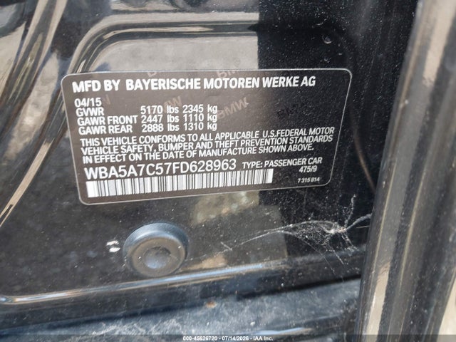 45626720 :رقم المزاد ، WBA5A7C57FD628963 vin ، 2015 Bmw 528i Xdrive مزاد بيع