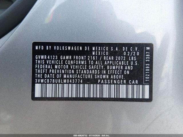 3VWCB7BU8LM043774 Volkswagen Jetta 1.4t R-line/1.4t S/1.4t Se