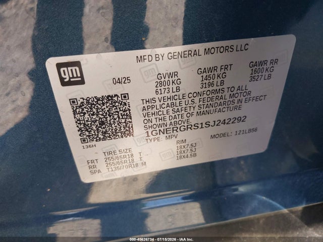 1GNERGRS1SJ242292 Chevrolet Traverse Fwd Lt