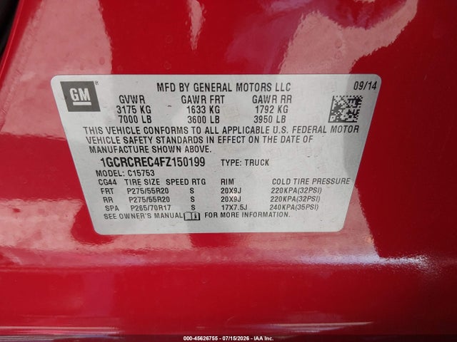 1GCRCREC4FZ150199 Chevrolet Silverado 1500 Lt