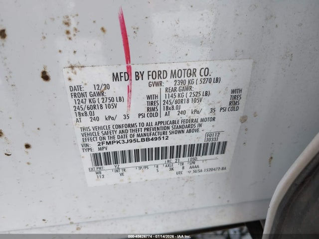 Ford EDGE SEL 2020 2FMPK3J95LBB49512 Image 9