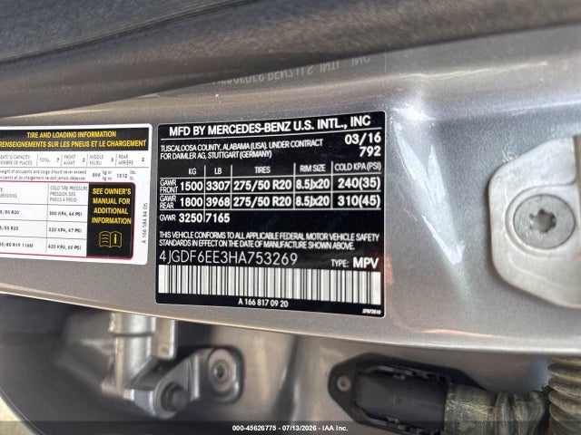 2017 Mercedes-benz Gls 450 4matic მანქანა იყიდება აუქციონზე, vin: 4JGDF6EE3HA753269, აუქციონის ნომერი: 45626775
