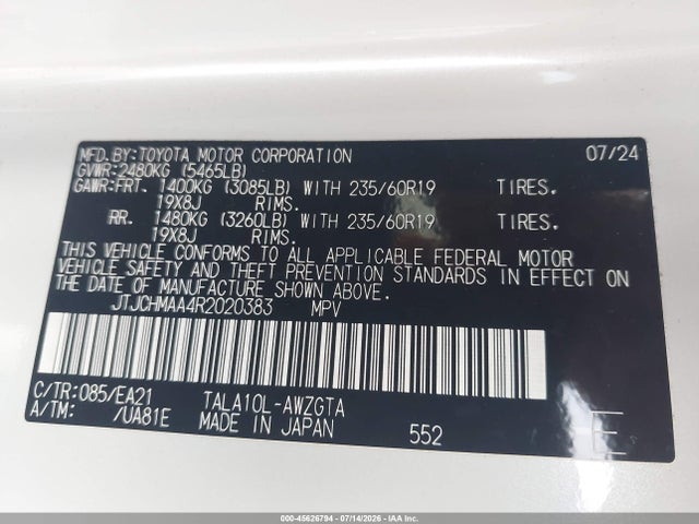Продажа на аукционе авто 2024 Lexus Rx 350 Premium, vin: JTJCHMAA4R2020383, номер лота: 45626794