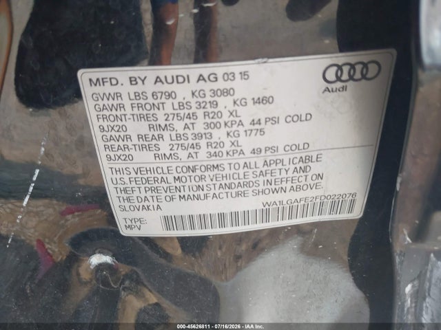 Продажа на аукционе авто 2015 Audi Q7 3.0t Premium, vin: WA1LGAFE2FD022076, номер лота: 45626811