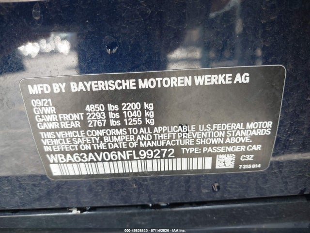 WBA63AV06NFL99272 BMW 430i Gran Coupe