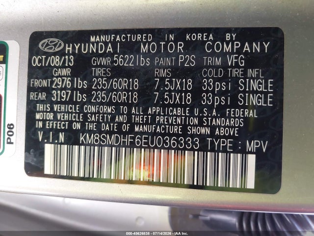 KM8SMDHF6EU036333 Hyundai Santa Fe Gls