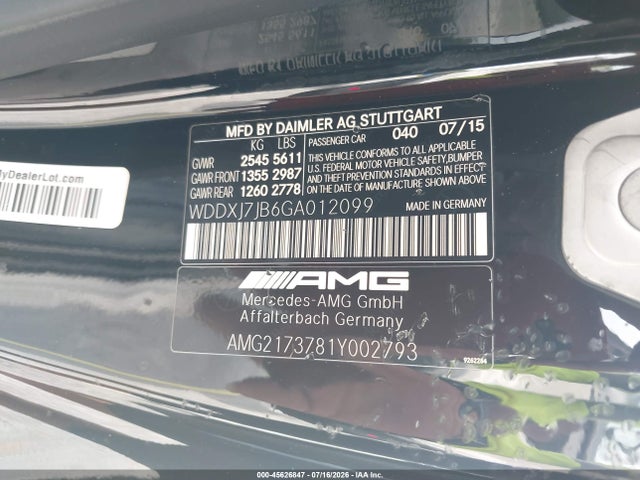 2016 Mercedes-benz Amg S 63 4matic მანქანა იყიდება აუქციონზე, vin: WDDXJ7JB6GA012099, აუქციონის ნომერი: 45626847