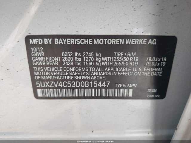 45626862 :رقم المزاد ، 5UXZV4C53D0B15447 vin ، 2013 Bmw X5 Xdrive35i/xdrive35i Premium/xdrive35i Sport Activity مزاد بيع