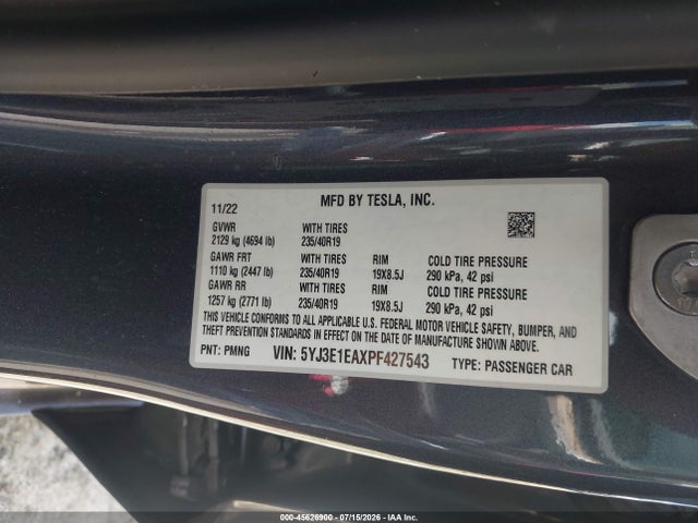 Продаж на аукціоні авто 2023 Tesla Model 3 Rear-wheel Drive, vin: 5YJ3E1EAXPF427543, номер лоту: 45626900