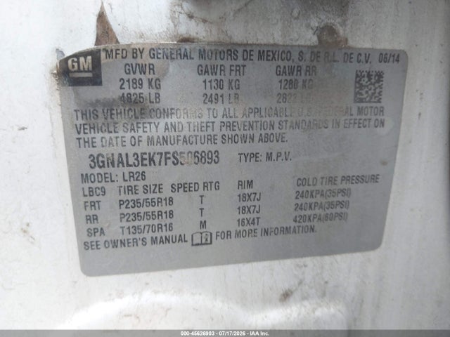 3GNAL3EK7FS506893 Chevrolet Captiva Sport Fleet Lt