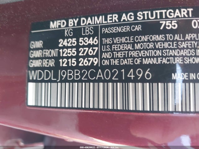 45626922 :رقم المزاد ، WDDLJ9BB2CA021496 vin ، 2012 Mercedes-benz Cls 550 4matic مزاد بيع