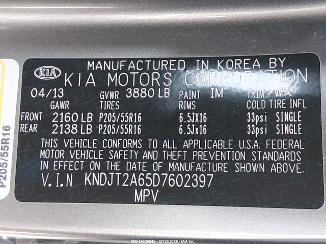 Aukcja sprzedaży 2013 Kia Soul +, vin: KNDJT2A65D7602397, numer aukcji: 45626945