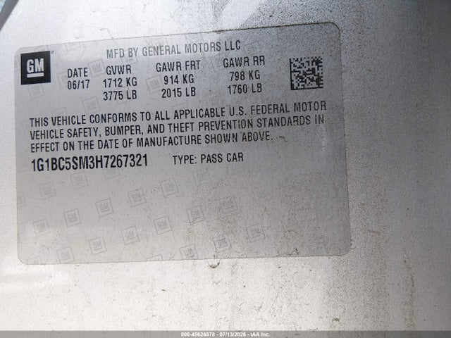 1G1BC5SM3H7267321 Chevrolet Cruze Ls Auto