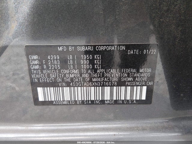 4S3GTAD6XN3716078 Subaru Impreza Premium 5-door